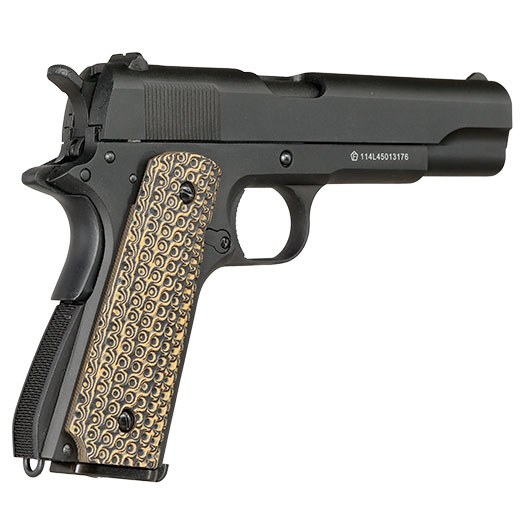 KLI M1911-A1 CO2 Luftpistole Kal. 4,5 mm BB Blowback Vollmetall schwarz - G10 Grip Edition Bild 6