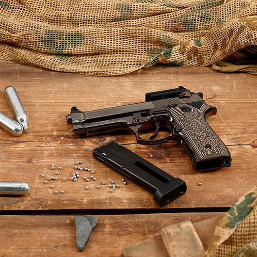 KLI M92 Fusion Optic Ready CO2 Luftpistole Kal. 4,5 mm BB Vollmetall Blowback Blackchrome-Finish - G10 Grip Edition Bild 1