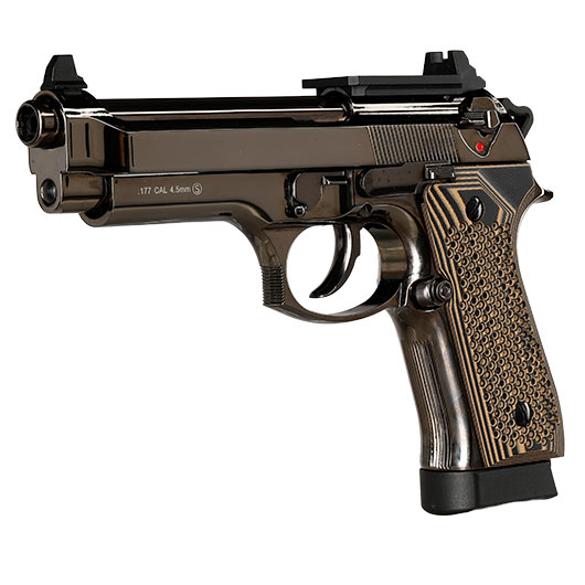 KLI M92 Fusion Optic Ready CO2 Luftpistole Kal. 4,5 mm BB Vollmetall Blowback Blackchrome-Finish - G10 Grip Edition Bild 2