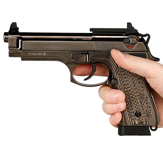 KLI M92 Fusion Optic Ready CO2 Luftpistole Kal. 4,5 mm BB Vollmetall Blowback Blackchrome-Finish - G10 Grip Edition Bild 3