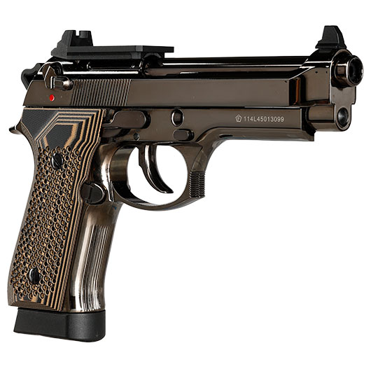KLI M92 Fusion Optic Ready CO2 Luftpistole Kal. 4,5 mm BB Vollmetall Blowback Blackchrome-Finish - G10 Grip Edition Bild 9