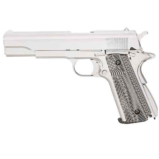 KLI M1911-A1 CO2 Luftpistole Kal. 4,5 mm BB Blowback Vollmetall Platinum Chrome-Finish - G10 Grip Edition