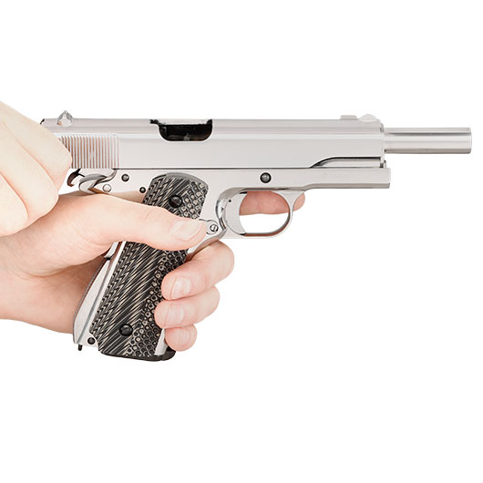 KLI M1911-A1 CO2 Luftpistole Kal. 4,5 mm BB Blowback Vollmetall Platinum Chrome-Finish - G10 Grip Edition Bild 11