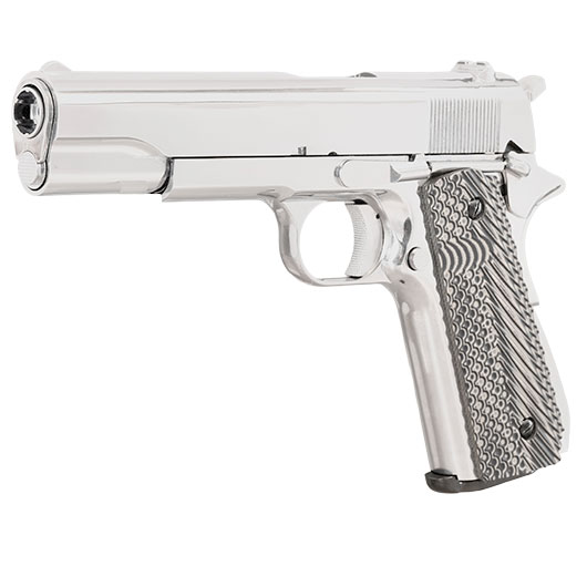 KLI M1911-A1 CO2 Luftpistole Kal. 4,5 mm BB Blowback Vollmetall Platinum Chrome-Finish - G10 Grip Edition Bild 2