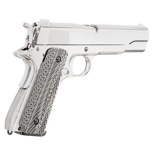 KLI M1911-A1 CO2 Luftpistole Kal. 4,5 mm BB Blowback Vollmetall Platinum Chrome-Finish - G10 Grip Edition Bild 6