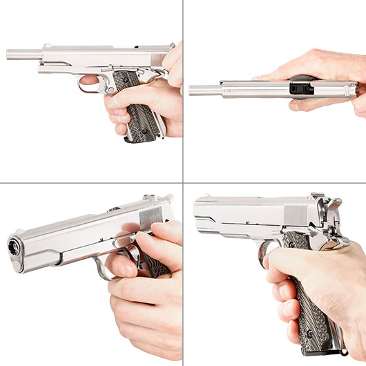 KLI M1911-A1 CO2 Luftpistole Kal. 4,5 mm BB Blowback Vollmetall Platinum Chrome-Finish - G10 Grip Edition Bild 8