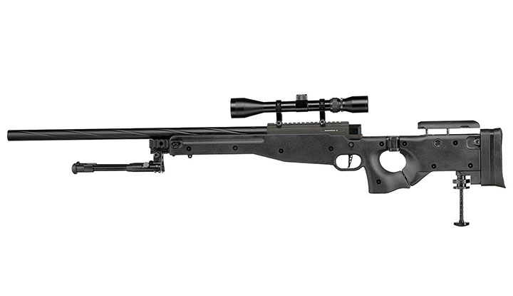 Well L96 AWS-338 Springer Snipergewehr mit Zweibein / Zielfernrohr Kugeln 6mm BB und Zielscheibe Bild 2