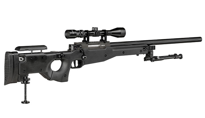 Well L96 AWS-338 Springer Snipergewehr mit Zweibein / Zielfernrohr Kugeln 6mm BB und Zielscheibe Bild 4