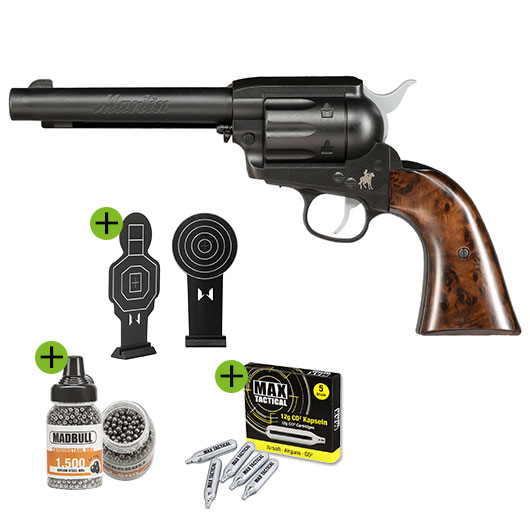 Marlin CO2 Revolver Kal. 4,5 mm BB Komplettset mit 1500 Stahlkugeln, 5 CO2 Kapseln und Zielscheibe