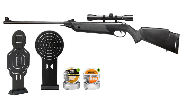 SET H�mmerli Black Force 400 Luftgewehr 4,5 mm Diabolo mit Zielfernrohr 4x32, 1000 Diabolos & 2 �bungszielen