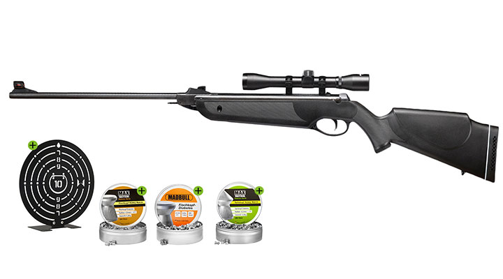 SET H�mmerli Black Force 400 Luftgewehr 4,5 mm Diabolo mit Zielfernrohr 4x32, Circular Training Target & 1400 Diabolos