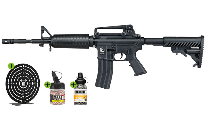 SET APS M4A1 Carbine S-EAG Luftgewehr 4,5 mm BB mit WoSport Training Target und 2500 Stahl BBs