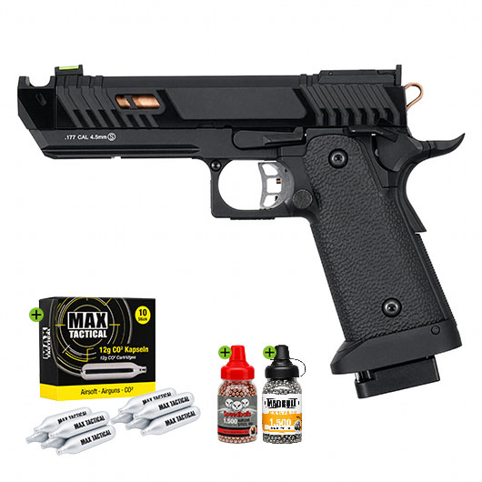 SET KLI Hi-Capa 4.3 Night Viper CO2 Luftpistole 4,5 mm BB mit Koffer, 3000 BBs und 10 CO2-Kapseln
