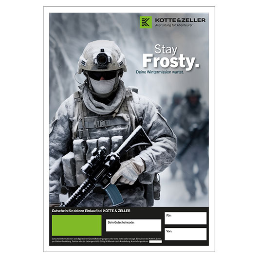 Geschenkgutschein zum Ausdrucken Weihnachtsmotiv Airsoft Stay Frosty