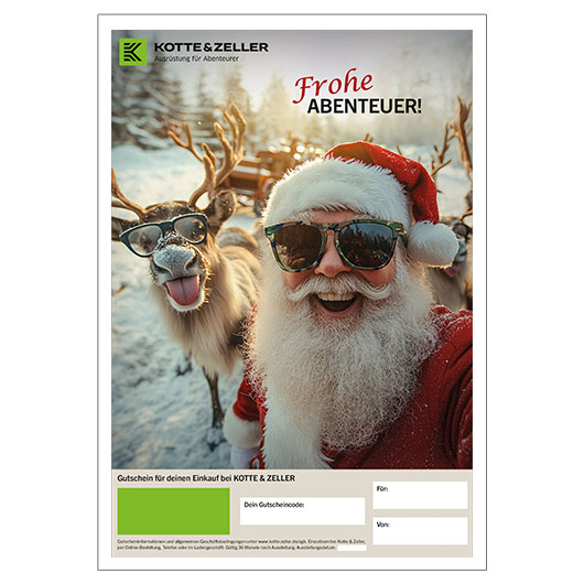Geschenkgutschein zum Ausdrucken Weihnachtsmotiv Frohe Abenteuer